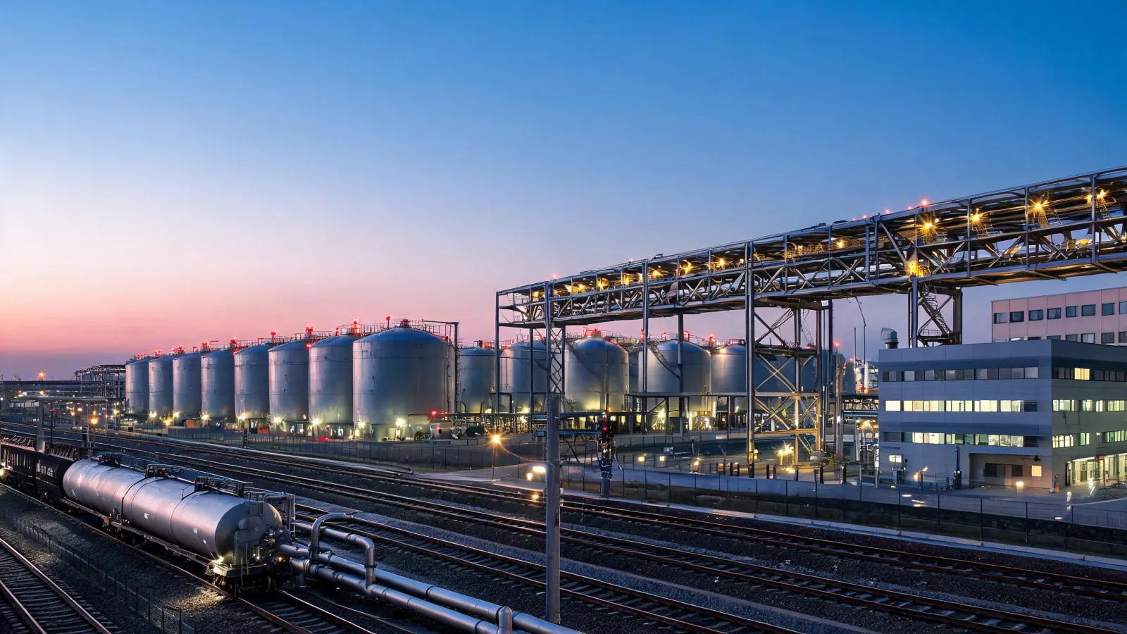 Olin industrial chemical site at dusk